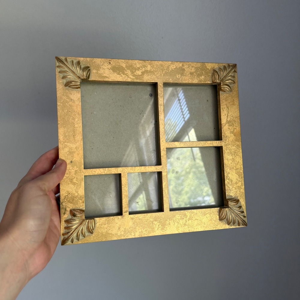 Towle Gold Leaf Collage Picture Frame 5 Opening Square Tabletop Wall Decor